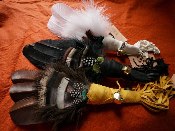 Sacred Prayer Feather Fan with Quartz | si0519-Natural | Shamans Market